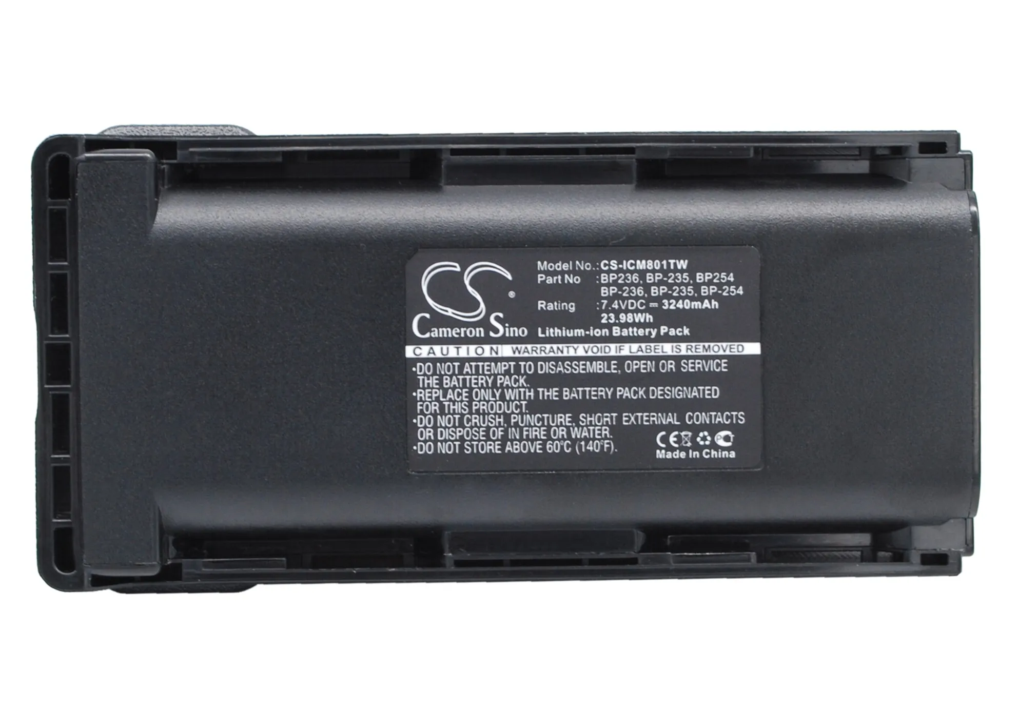 Батерията е с капацитет от 3240 ма за ICOM IC-F80T, IC-F9011, BP235, BP-235, BP236, BP-236, BP-253, BP254, BP-254 7,4 В/мА