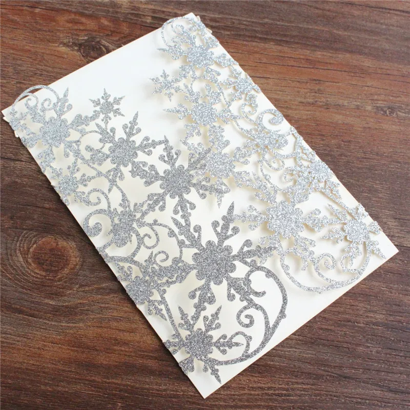 Блестяща сребърна лазерно рязане снежинка сватбена покана елегантни есенните сватбени картички 50шт