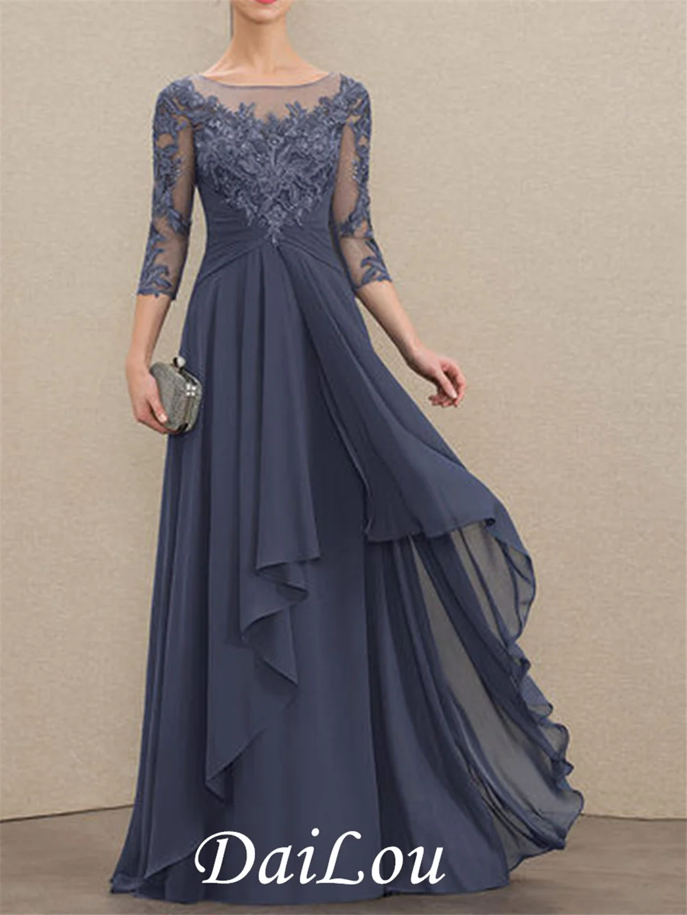 Винтажное диференцирани вечерна рокля Трапецовидна форма с цип с дължина до пода, без ръкави, с дължина 3/4, с апликации, 2022