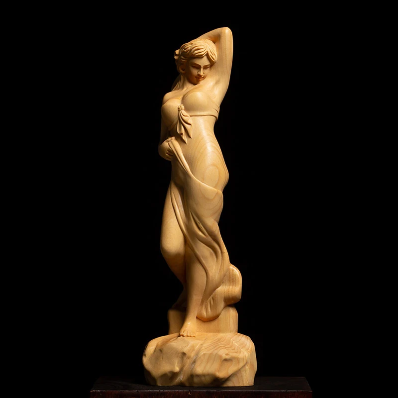 Висококачествена Дърворезба От Шарена Украса за залата Фигурка статуя Ръчно занаят Дървени занаяти Скулптура Украса за момичета подаръци