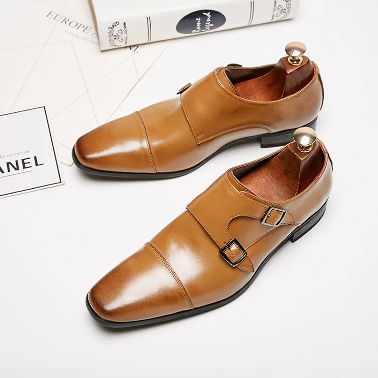 Висококачествени мъжки обувки, без закопчалка с катарама, Официалната Ежедневни Бизнес обувки от естествена кожа с три конци, Размер 39-44