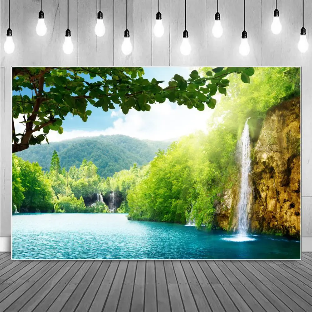 Водопад Пролет Природа Пейзаж Снимка Профила На Планината, Езерото, Гората Пейзаж На Фона Фотографски Портрет Подпори