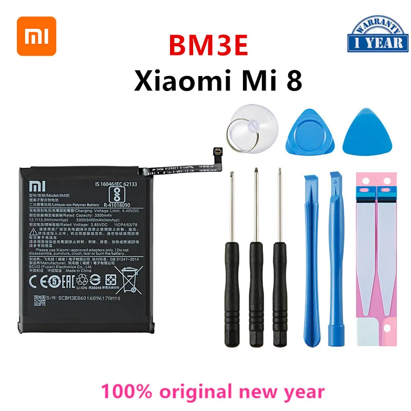 Въведете mi 100% Оригинален BM3E 3400 mah Батерия За Xiaomi Mi 8 Mi8 M8 BM3E Висококачествени Сменяеми Батерии за телефон + Инструменти