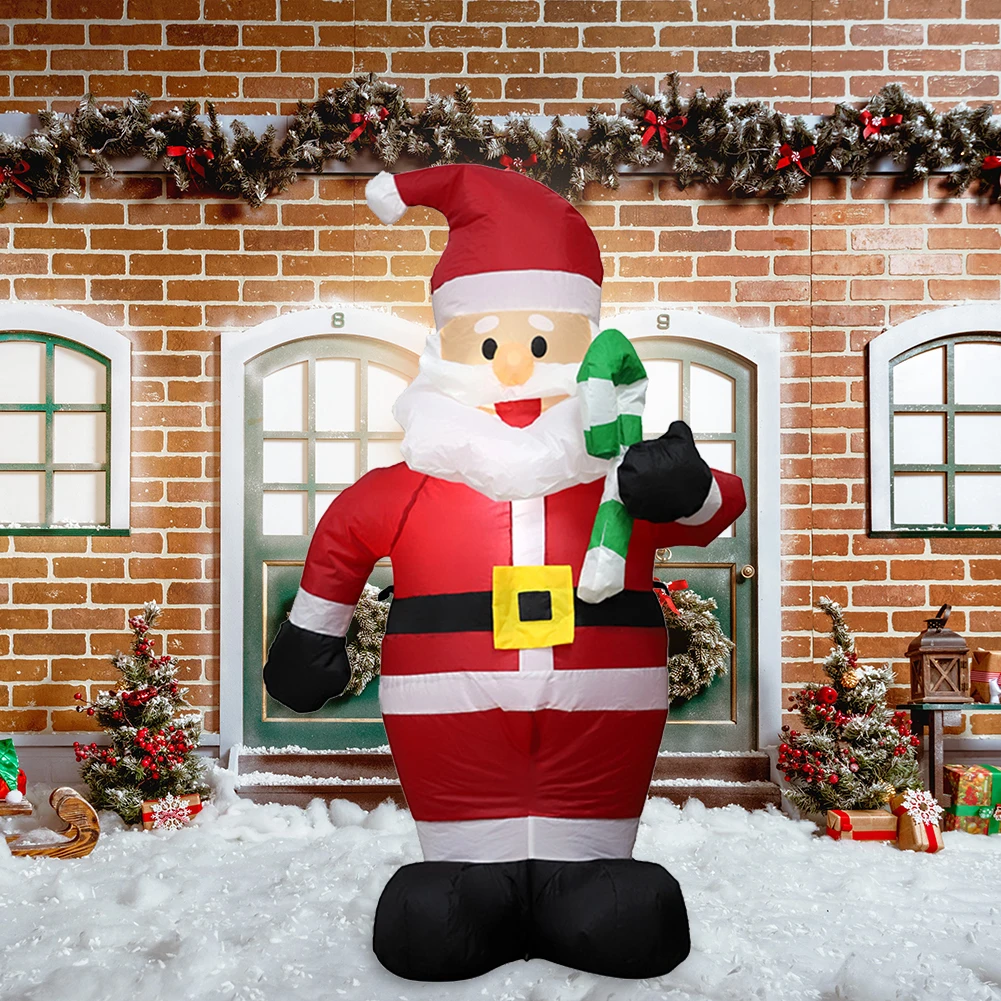 Гигантски Дядо Коледа с Led Подсветка с Патерица 1,2 м, Надуваем Дядо Коледа Орнамент Градинска Композиция Играчки Коледна Украса