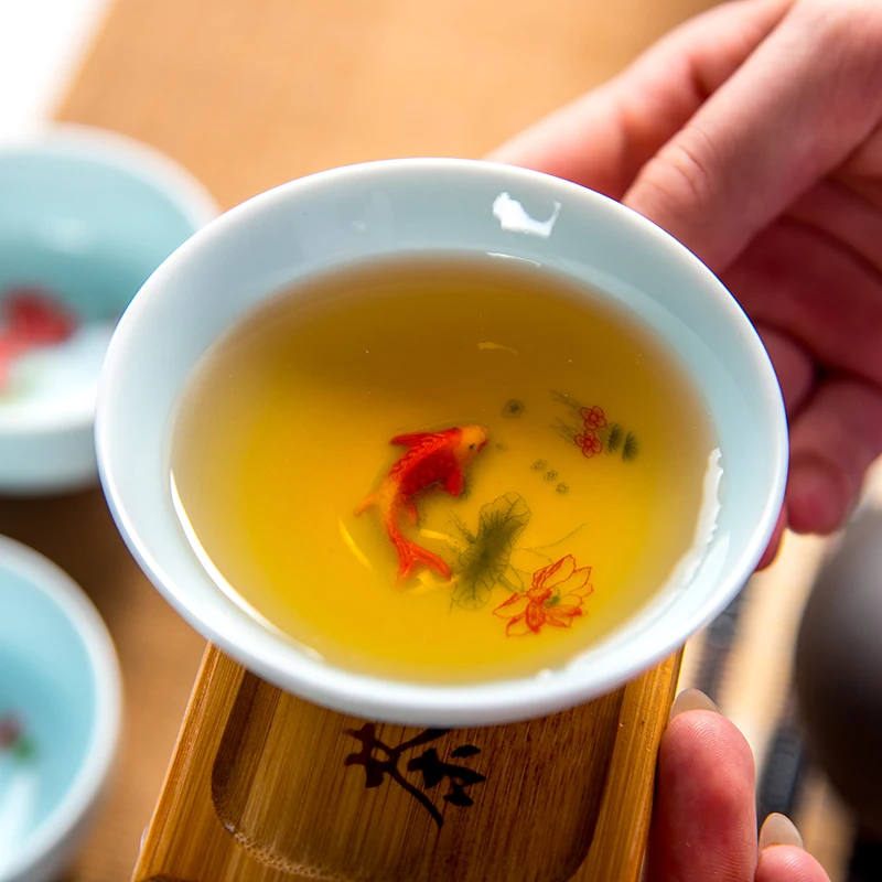Горещи, китайски порцеланови чаши чай kongfu/Kungfu, рибни керамични/керамични супени комплекти, черно/пуэра, Улуна, зелен чай, таен подарък
