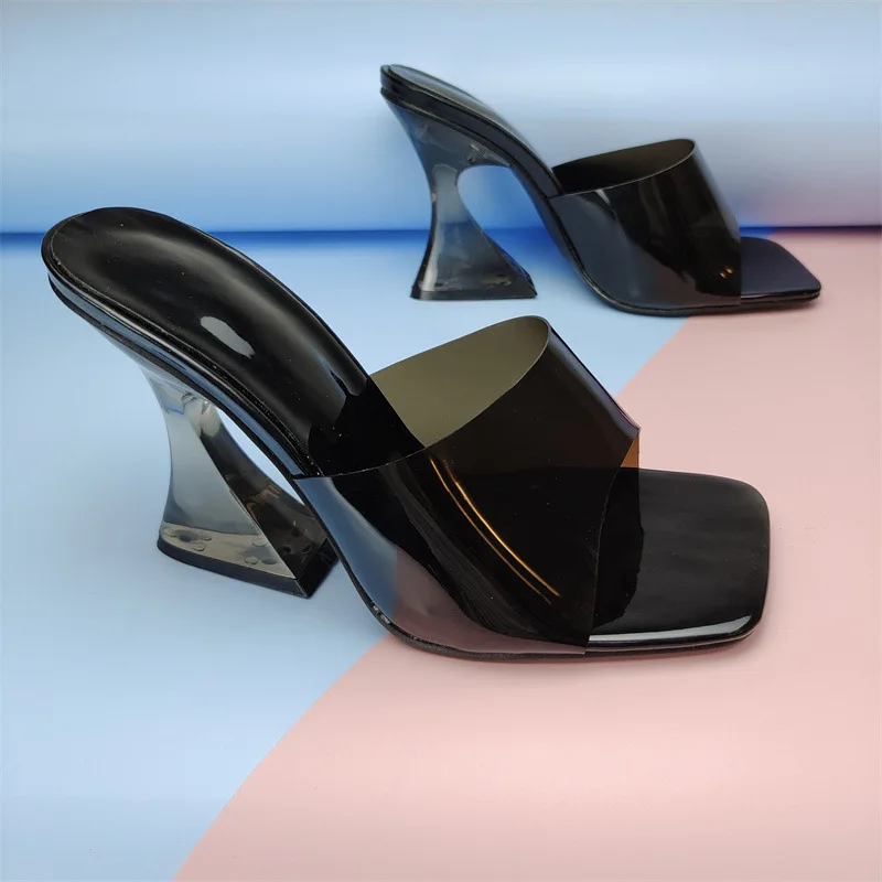 Дамски обувки Модерен цветни сандали на ток с кристали и чехли дамски дамски обувки прозрачни сандали от PVC на ток