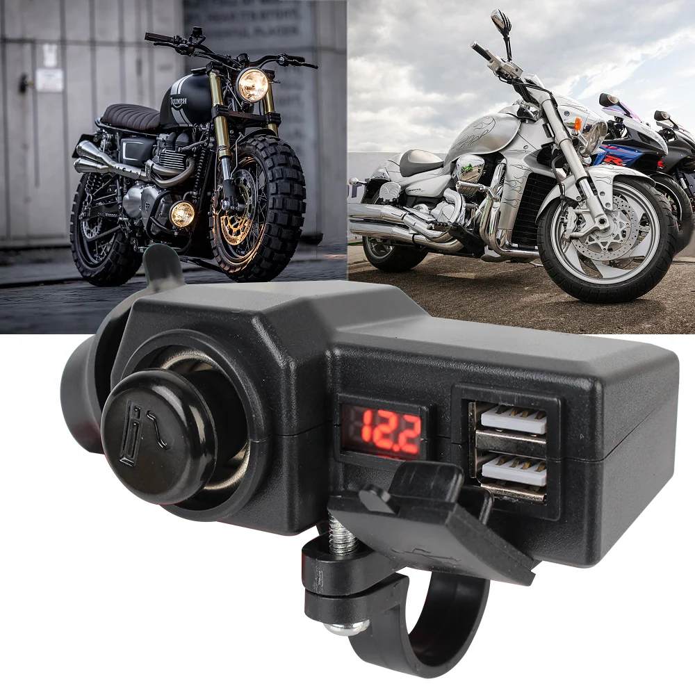 Двойна USB-изход с Прикуривателем, Зарядно Устройство за мотоциклет, на Превключвателя за включване/изключване 10-24 На 3.4 A, Бързо зареждане на 3,0, Цифров измерител на напрежение
