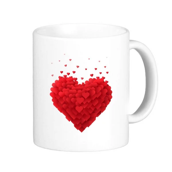 Ден на Свети Валентин Бяла Формата на Сърце с Шарките на Червени Сърца Класическа Чаша Бяла Керамика Керамична Подарък Чаша Кафе с Мляко с Дръжки 350 мл