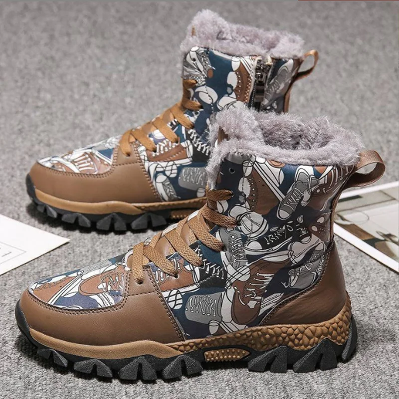 Детски Зимни ботуши от Кадифе Плюс Размер, зимни флисовые Топли Памучни обувки с неплъзгащи мека подметка, Модни и Ежедневни Къса обувки За момчета