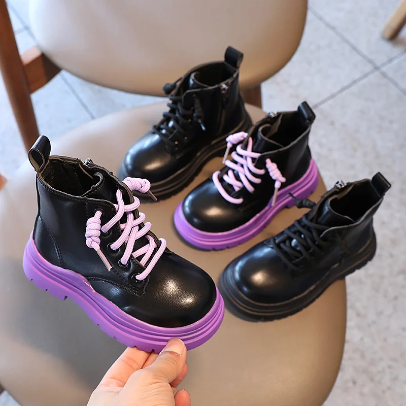 Детски обувки; Колекция 2021 г.; есенни детски обувки Martin в лилаво-подметка със шнур; Ежедневни ботильоны на 
