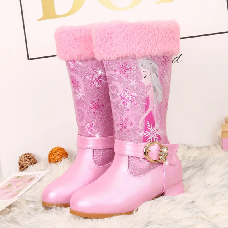 Детски обувки; зимни обувки за момичета, детски обувки на висок ток; розови детски обувки; топли обувки с анимационни герои