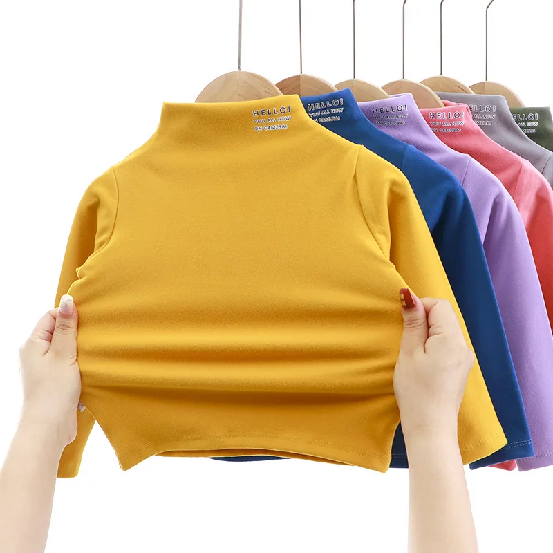 Детски тениски Darlon, топли, с Дълъг Ръкав, Обикновена, ярки цветове, за Малки Момчета и Момичета, есенни и зимни Блузи с висока яка, 80-140 см