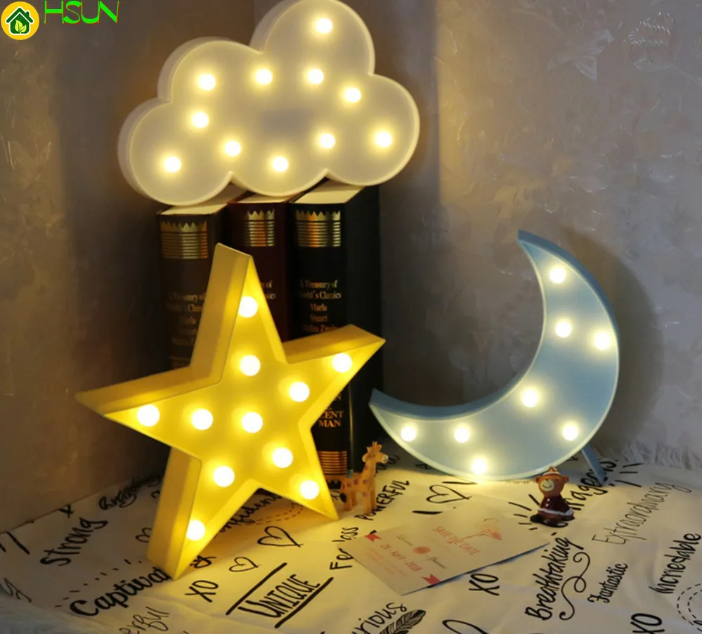 Децата 3d Звезда Луната Облак Нощно Сладък Прекрасен Led Лампа, Подарък Играчка Палатка Знак За Спални и Кабинет Интериор Дневна