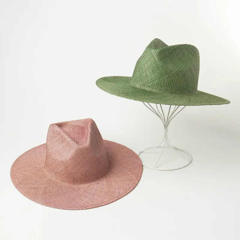 Джаз шапка, мъжки проста модни натурална сламена шапка пътна плажната голяма солнцезащитная шапка с корниз дамски ковбойская шапка