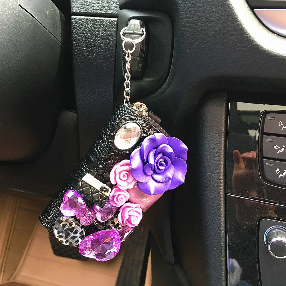 Диамантена универсален женски калъф за ключове от колата на ръчна работа, калъф за ключове във формата на пеперуда, лесен и стилен калъф за ключове от автомобил
