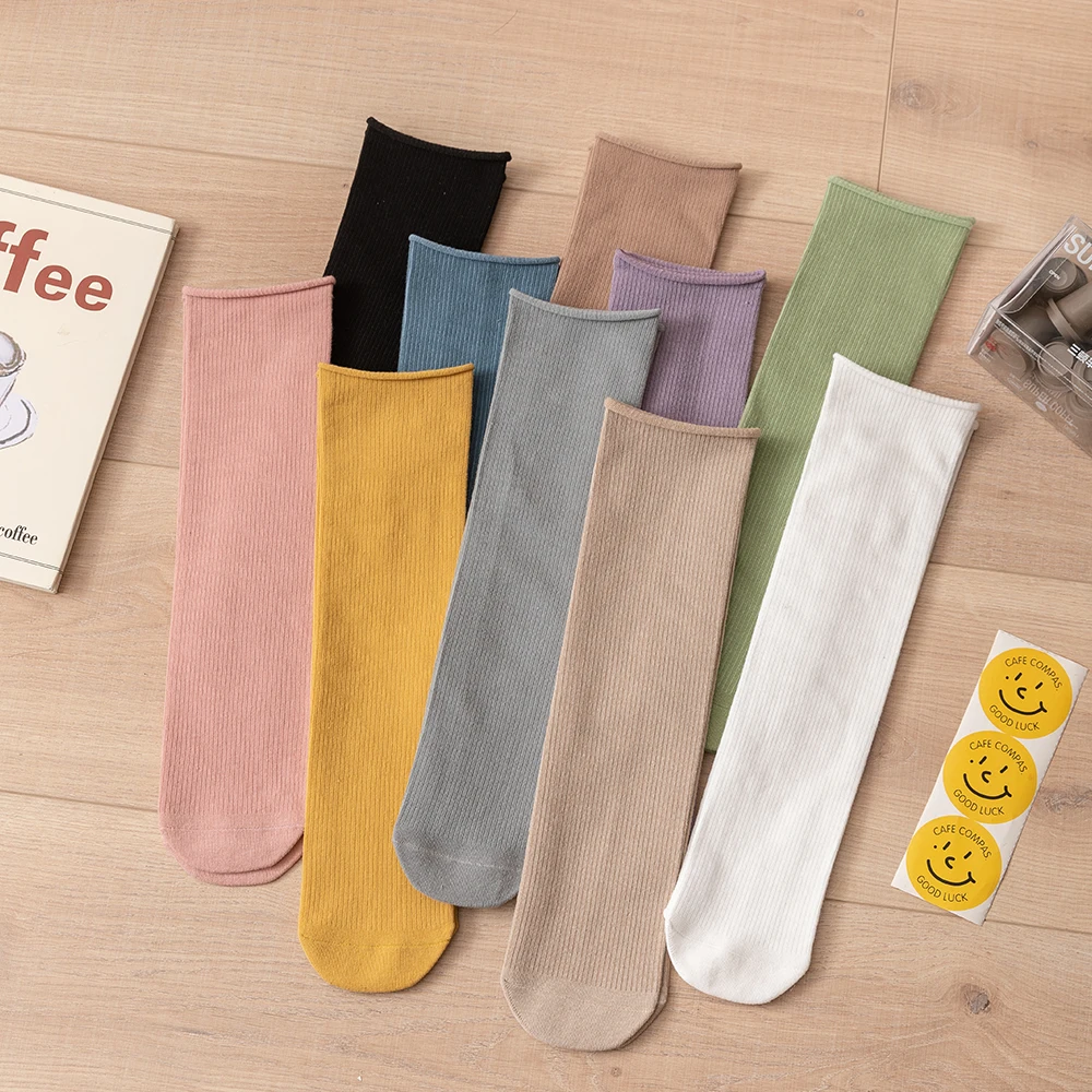 Директни чорапи, скручивающиеся средна и къса Тръба, четири сезона, тънки и удобни универсални меки памучни дамски чорапи за родители и деца