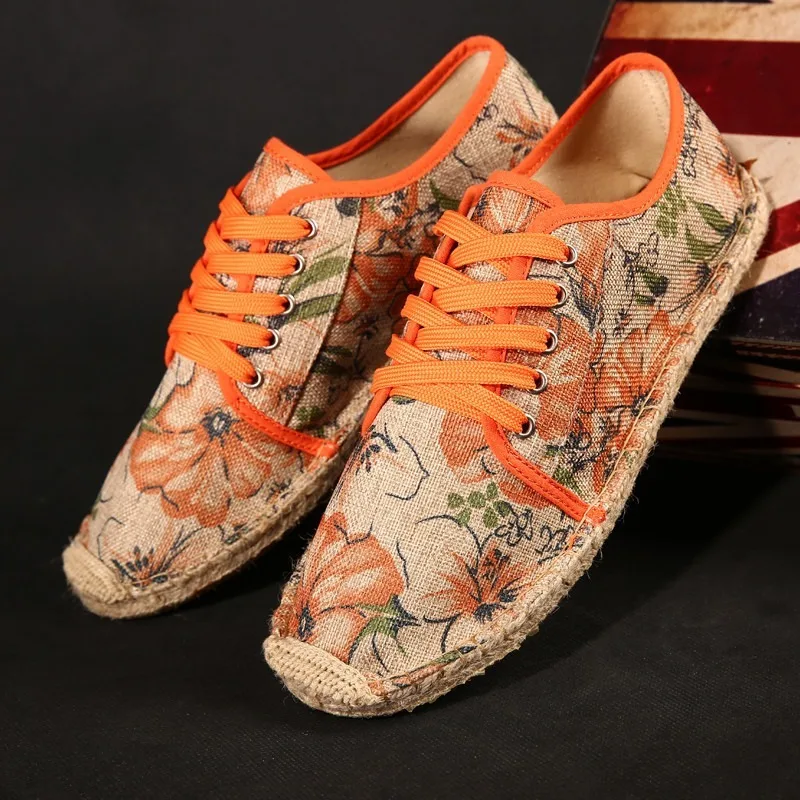 Дишаща Парусиновая Ежедневни обувки от плат или Лен, Леки, тежкотоварни espadrilles в стил харадзюку, Лоферы, Модни Дамски Мъжки обувки на плоска подметка с цветен модел