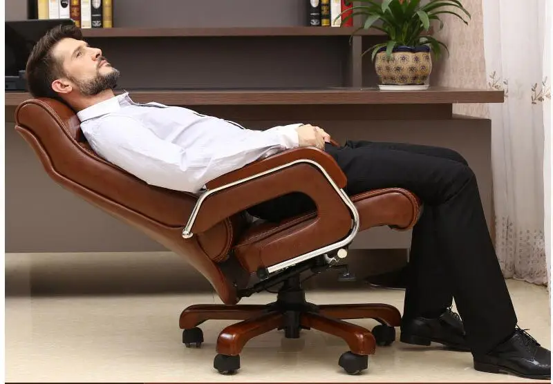 Домашен компютърен стол. Откидывающееся стол на шефа. Кожен въртящо се кресло. Офис стол от изкуствена кожа с фиксиран подлакътник.05