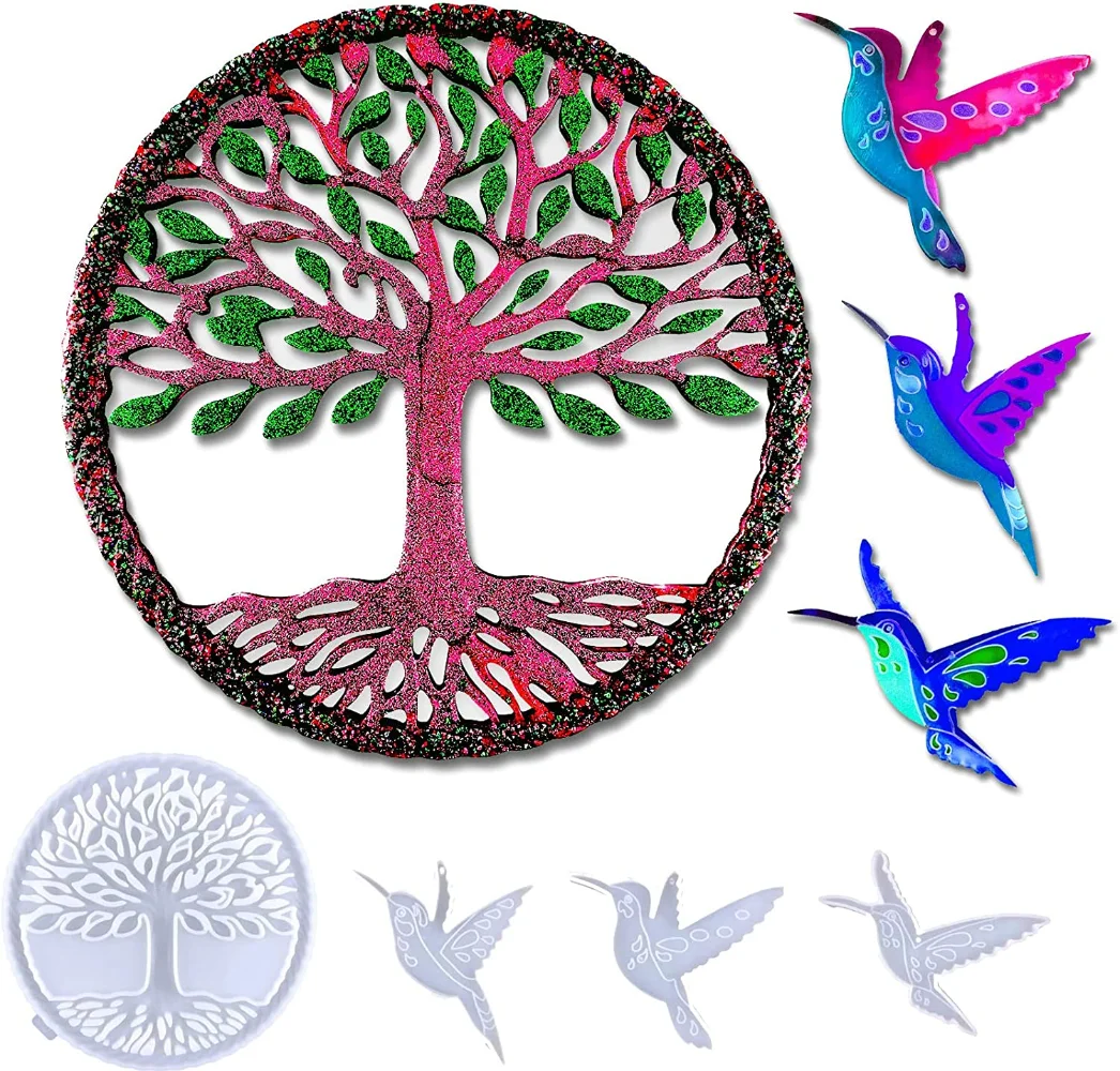 Дървото на Живота и Птици Смола Мухъл САМ Занаят Висулка Стенни Стикери за Украса Епоксидна Смола Силиконови Форми