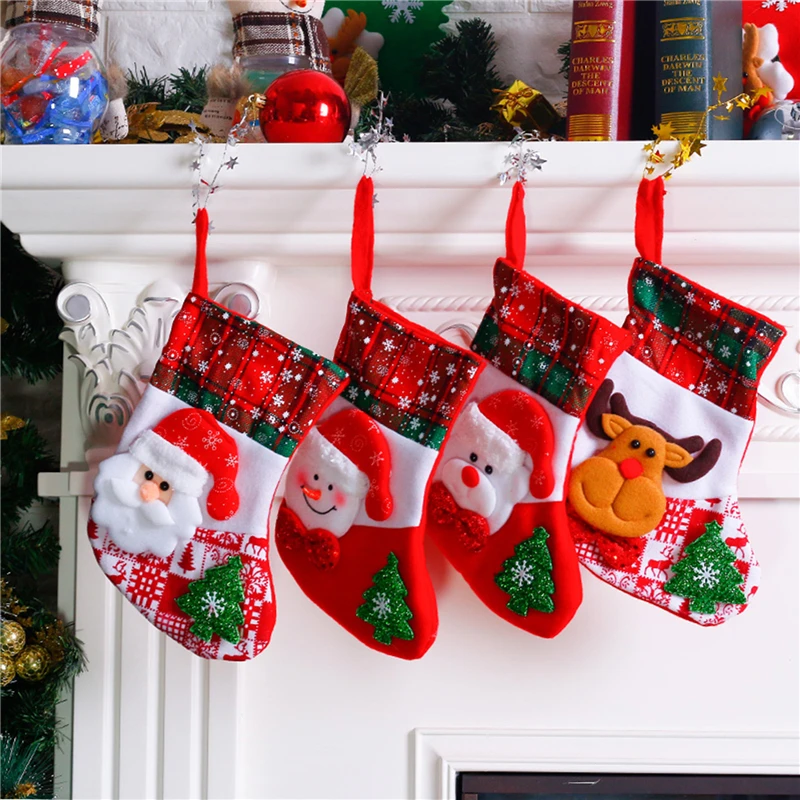 Дядо Чорапи, Коледни Чорапи, s Торба Бонбони Подарък Ябълков Чанта Прекрасен Подарък Чанта за Деца Камина Дърво Коледна Украса