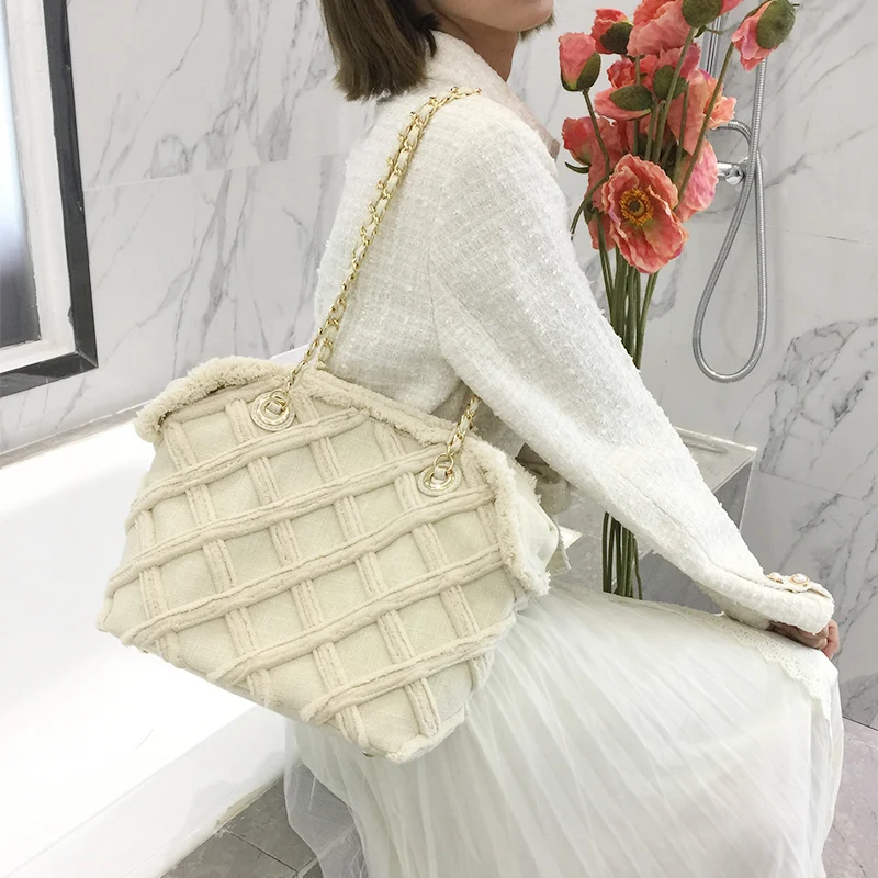 Елегантен Дамски Голяма чанта-тоут 2020, Модни Нова Висококачествена Вълнена кърпа, Дамски Дизайнерска чанта на верига, Чанта-месинджър