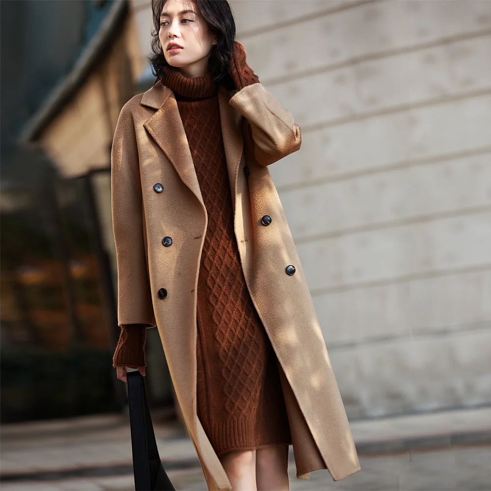 Есенно-зимния вълна палто ДЗИН класическо двустранно кашемировое палто с водна ромолящи, европейското и американското кашемировое палтото, жена
