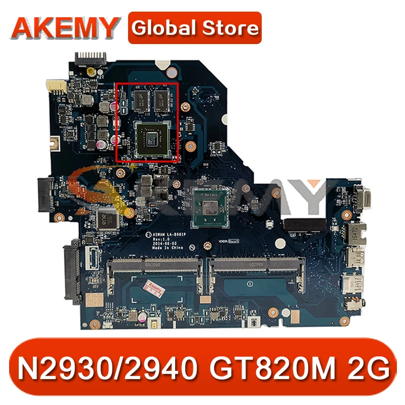 За Acer E5-511 E5-511G дънна Платка на лаптоп A5WAM LA-B981P MB W/N2930/2940 Процесор GT820M 2G-GPU 100% Работен NBMQX11005 NBMQW11004
