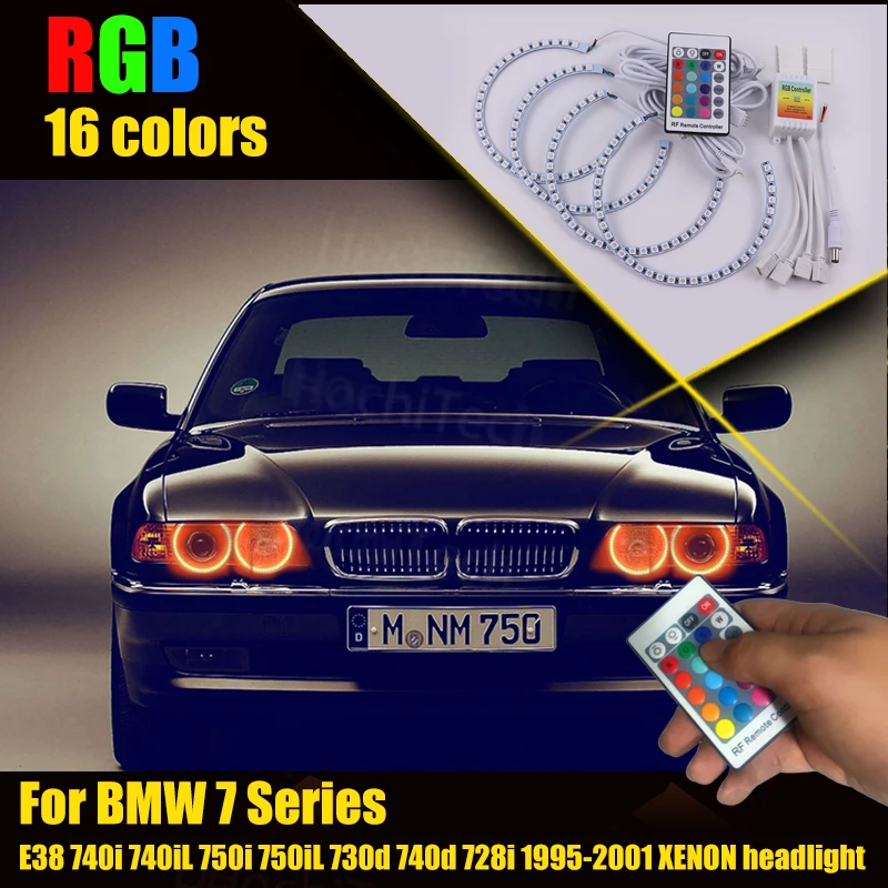 За BMW 7 series E38 740i 740iL 750i 750iL 730d 740d 728i 1995-2001 Ксенонови фарове гама цветове RGB Очите на Ангел Halo Комплект Пръстен