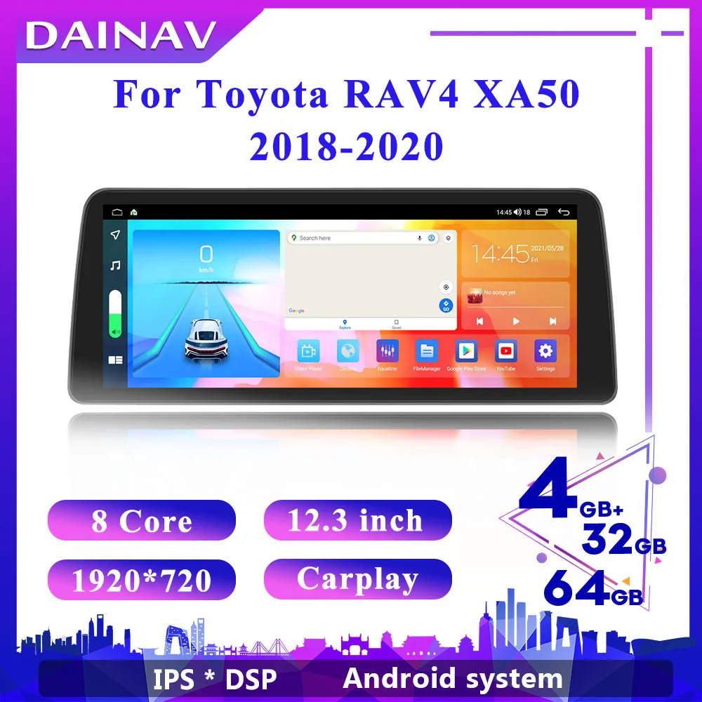 За Toyota RAV4 XA50 2018-2021 12,3 Инча Tesla Екран 128 Г Авто Android Стерео Радио Мултимедиен Плейър GPS Навигация Главното Устройство
