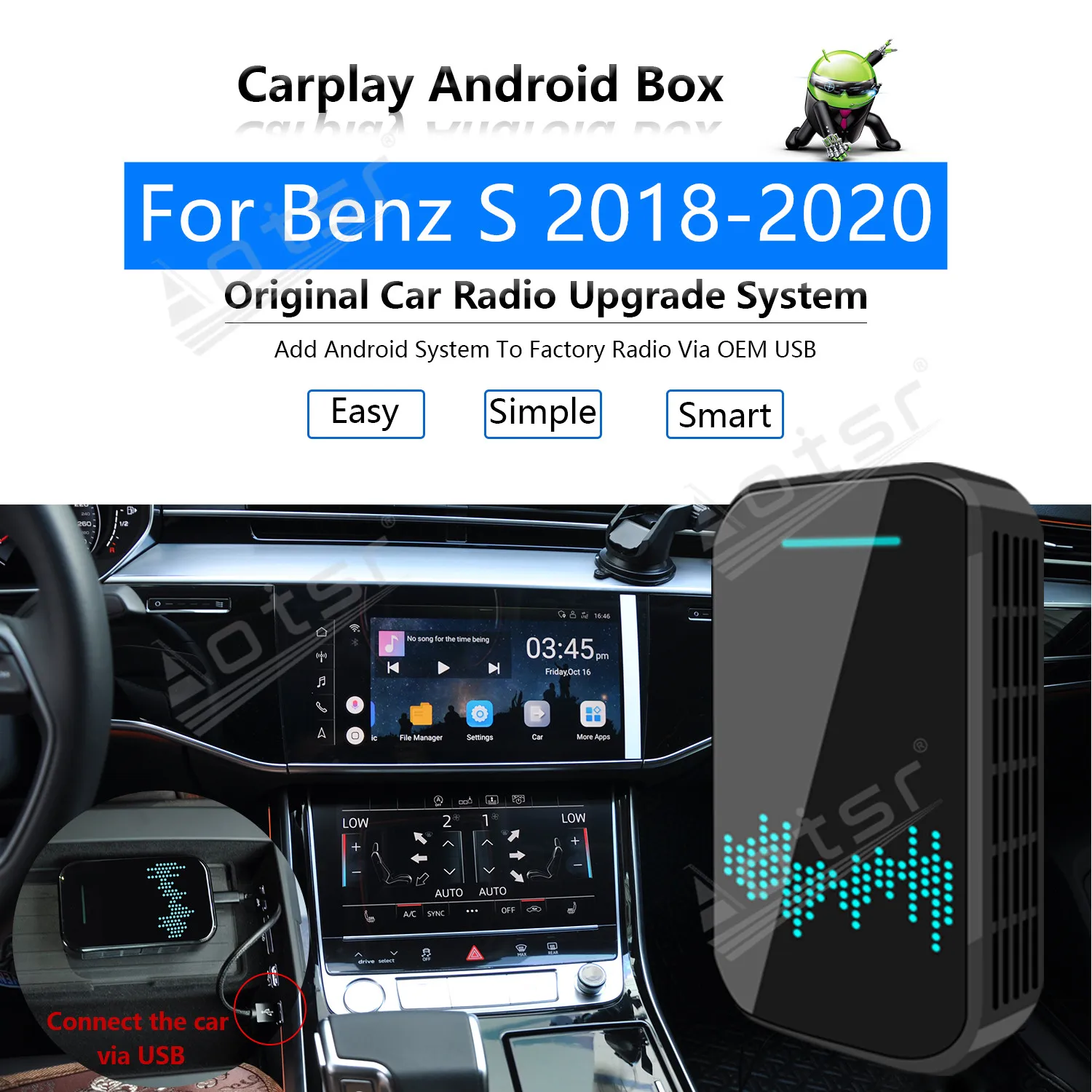 За да Benz S 2018 - 2020 Автомобилен Мултимедиен плеър Радио Актуализация Carplay Android и Apple Безжична CP Box Активатор Navi Карта Slr Линк