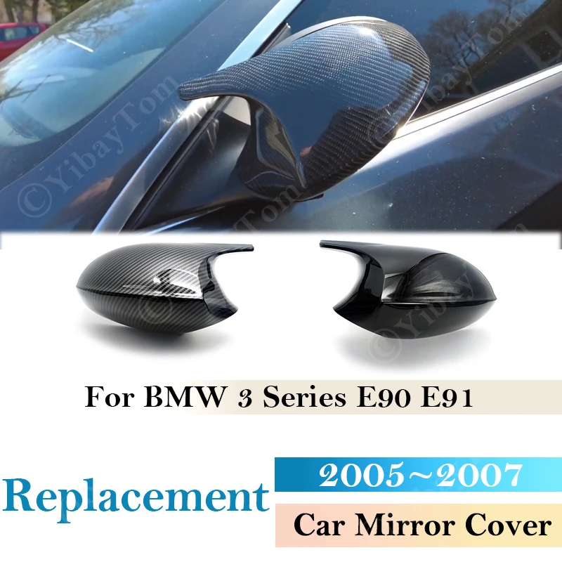 Замяна на Кутията Странично Огледало за Обратно виждане, За BMW Серия 3 E90 E91 2005-2007 E87 E88 E81 E82 E92 E93 с Черен модел от въглеродни влакна