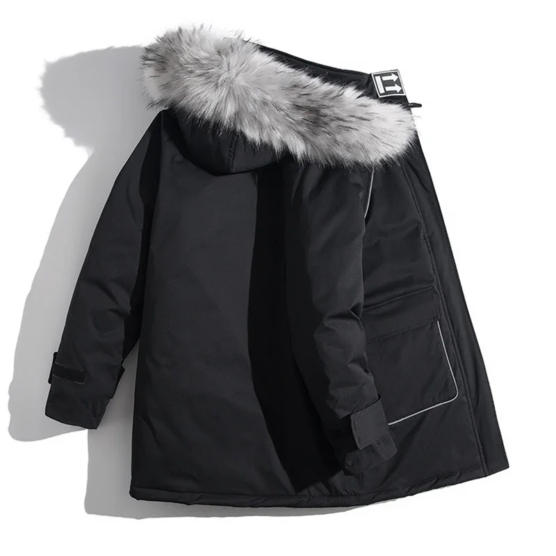 Зимно яке-парка, мъжки свободна яке със средна дължина голям размер 5XL с качулка, дебела топла и ветрозащитная однотонная памучен