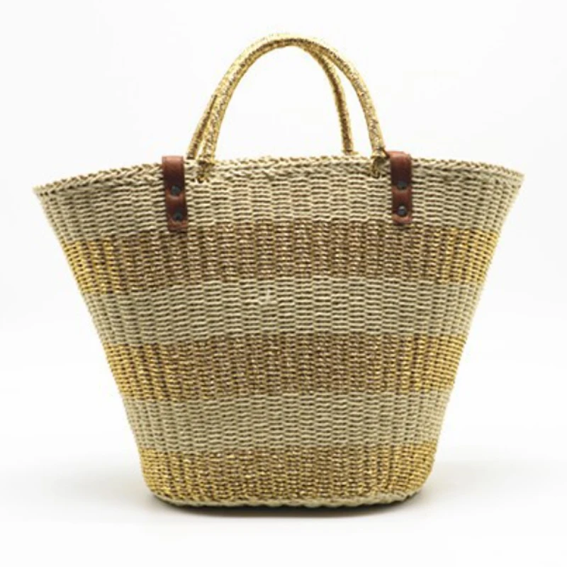 Златна сребърна книжен въже слама тканая чанта чанта през рамо дамски чанта Мода Свободно време за Морската Почивка Плажна Чанта