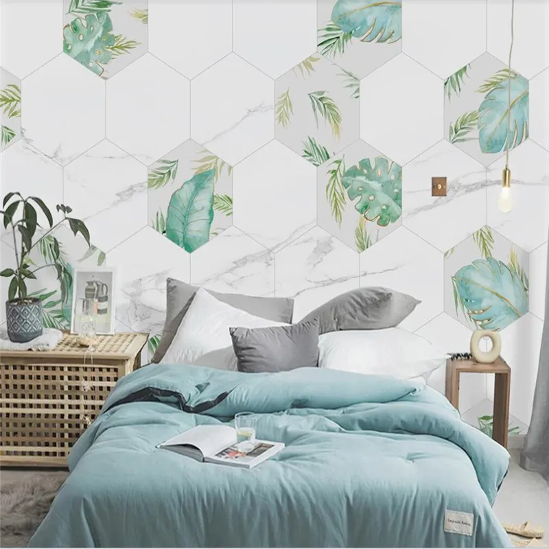 Изработена по поръчка модерна минималистичная джаз бяла шестоъгълен геометрична растителната фонова стена -висококачествен водоустойчив материал