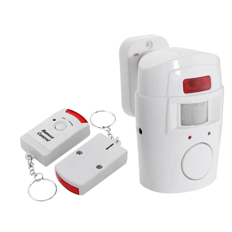 Инфрачервена аларма с датчик за движение - охранителна аларма с 2 дистанционни управления дистанционно управление, подходящи за дома/гаражи/магазини