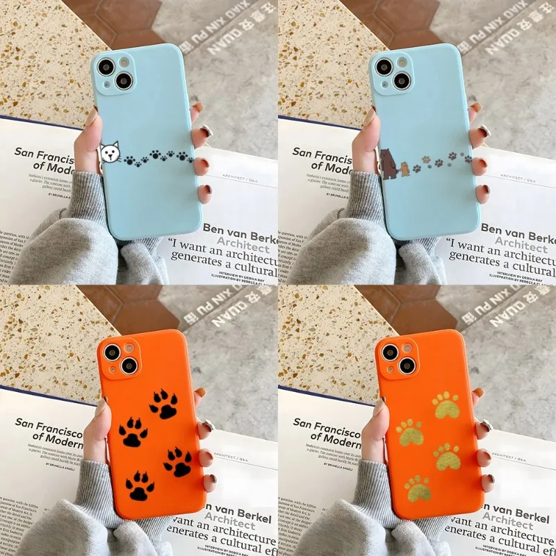 Калъф за мобилен телефон с отпечатък от лапа котки и Кучета, оранжев и син Цвят за Apple iPhone 12Pro 13 11 Pro Max Mini Xs X Xr 7 8 6 6s Plus Se 2020 Калъф