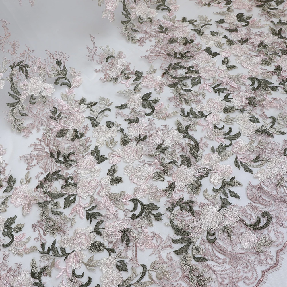 Качествена марлевая плат Триизмерна растителната прежди боядисана бродерия женствена рокля tela детски дрехи лейси плат