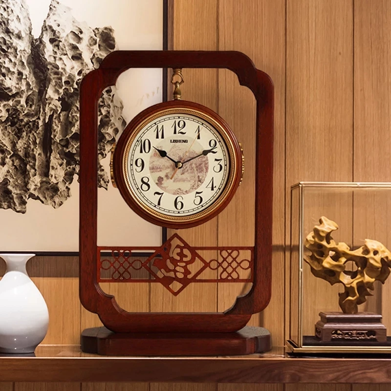 Китайските настолни часовници, двустранни часовници от масивно дърво, декорация на дома, маятниковые часовници за всекидневна, безшумни кварцов часовник