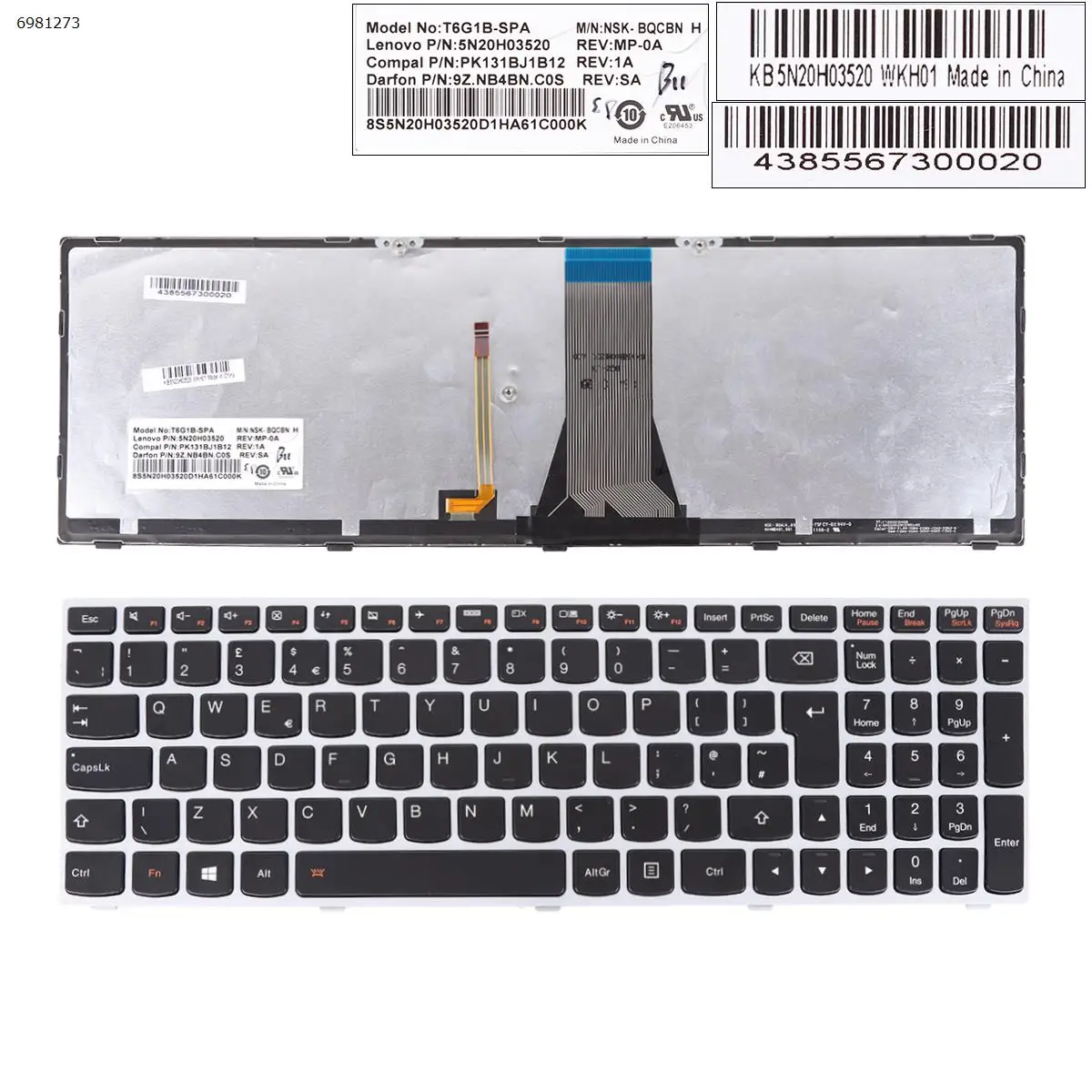 Клавиатура за лаптоп обединеното кралство за LENOVO flex 2 15 flex 2 15г СРЕБРИСТА РАМКА С ЧЕРНА Осветление