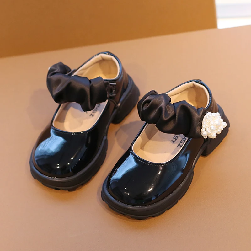Кожени обувки За момичета, Обувките Мери Джейн с Цветя, Перли, Обувки на Принцесата На Платформата, Детски Танцов Парти, Детски Бели Сватбени Обувки, Есен