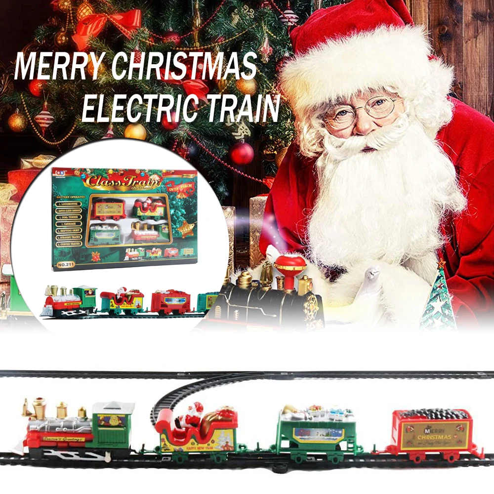 Коледен Влак Набор От Електрически Влак Е Играчка Без Звук Светлина На Железопътните Линии За Деца, Подарък-Коледна Елха Украса Украса
