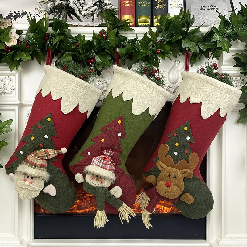 Коледен Декор Чорапи Карикатура На Дядо Коледа, Снежен Човек Лосове Чанта Бонбони Детски Подарък Вечерни Домашен Камина Декор Чорапи Kawaii Висулка