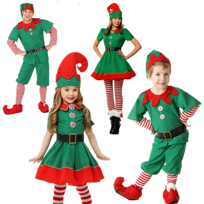 Коледен Костюм За Cosplay За малки Момчета И Момичета, Семейно нова година Коледна премяна, Зелена Облекло За Изказвания на Дядо Коледа