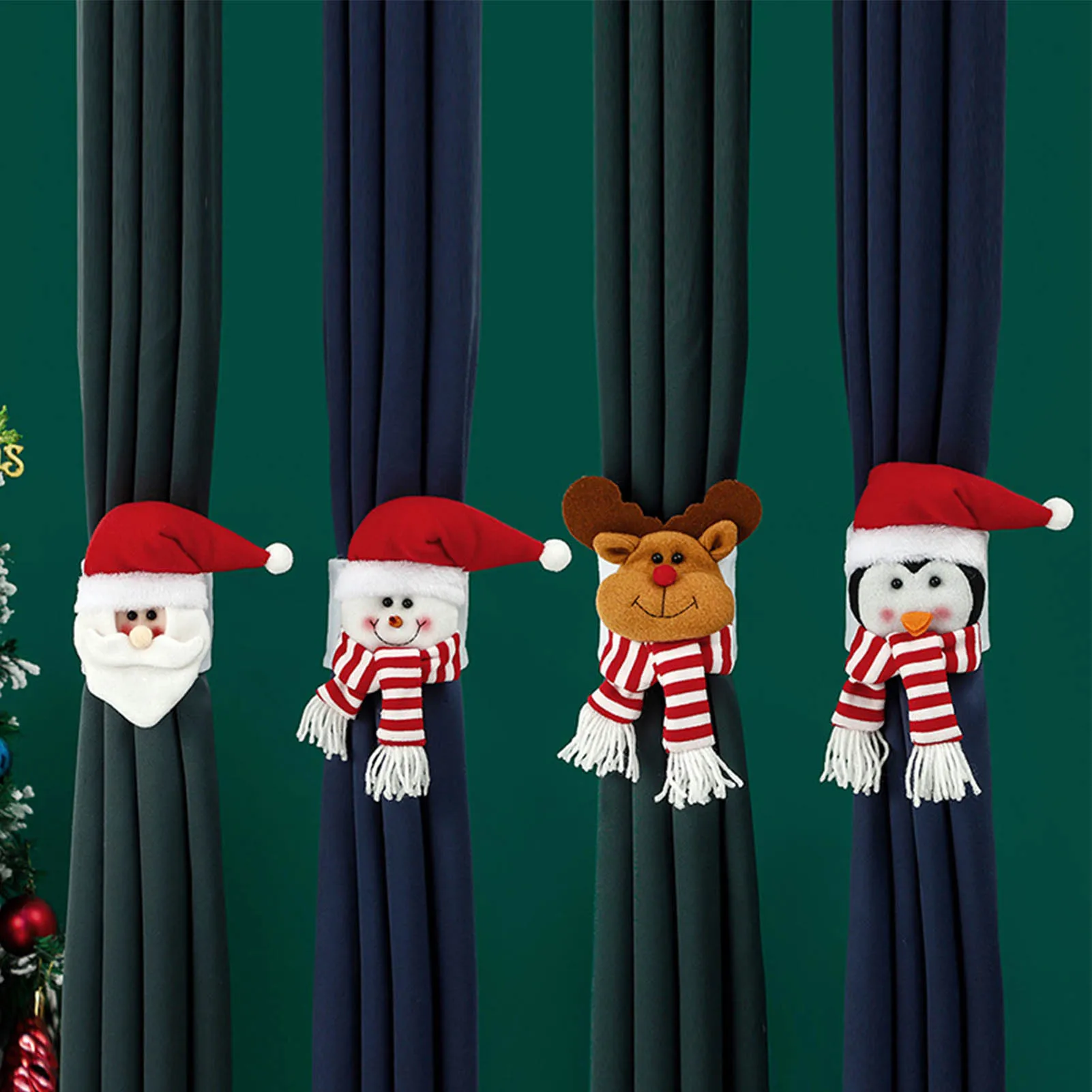 Коледна Декоративна Завеса Обтегач Дядо Коледа Лосове Коледен Завеса Вратовръзка На Облегалката Обтегач Домашни Коледна Украса Скоба