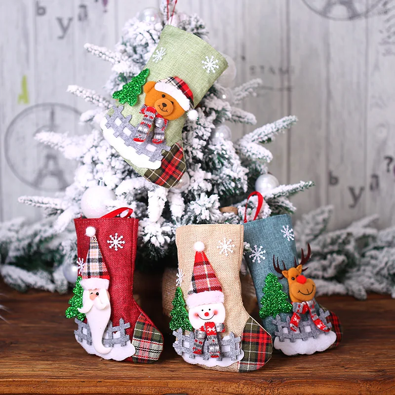 Коледни Чорапи, Кърпа Дядо Коледа Чорап Подарък За Децата Чанта Бонбони Снежен Човек Елен Джоба Виси Коледно Дърво Украшение Нова Година 2023