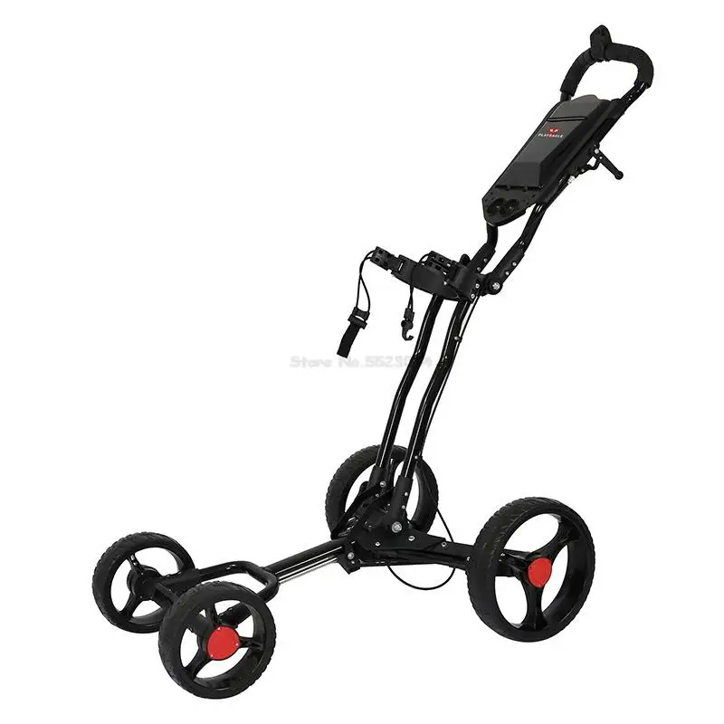 Количка за голф 4 колела, колички натиск голф алуминиева сплав сгъва количката за пазаруване голф с колата, носеща чанти за голф Притежателя чадър
