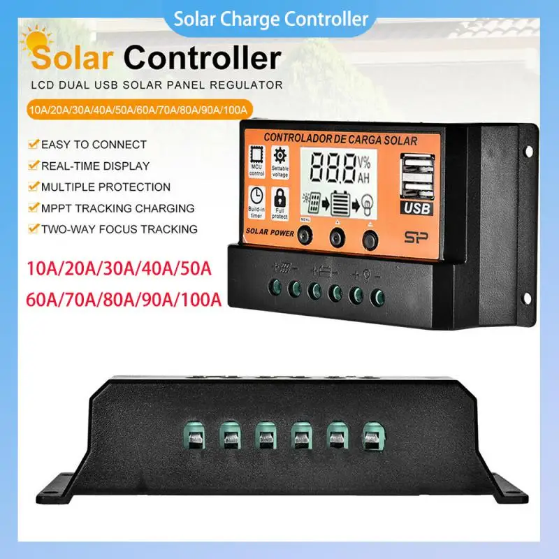 Контролер за зареждане на Слънчеви батерии MPPT/PWM Контролер LCD дисплей с два USB Изхода от слънчев Панел Регулатор на батерията 100A/50A/40A/30A/20A/10A 12 В 24 В