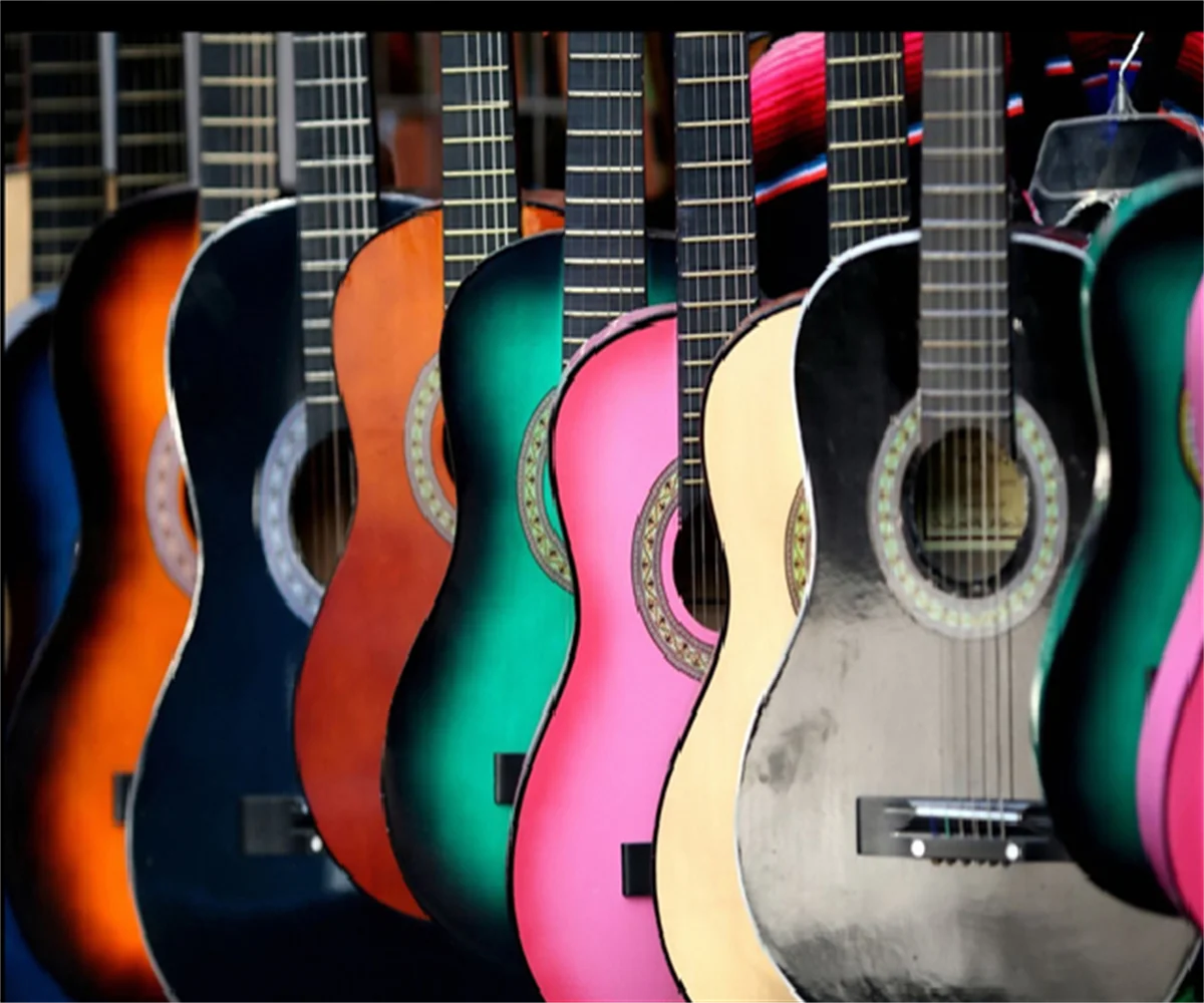 Конфигуриране на всеки размер 3D тапети стенопис Европейски и американски цвят акустична китара модерен музикален инструмент студиен фон
