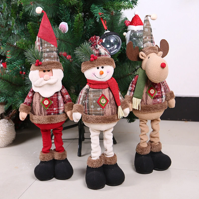 Красиви Коледни Украси за Дома 2022 Коледно дърво коледна Украса Бижута Меки Плюшени Играчки Дядо Коледа Лосове Прибиращ Кукла