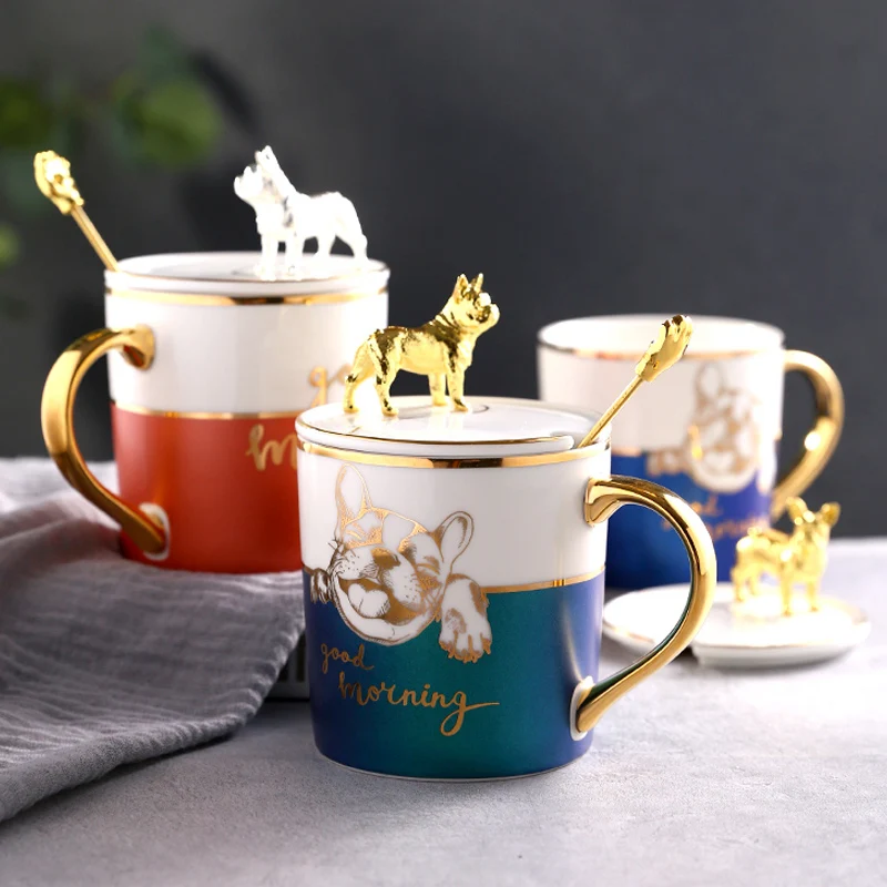 Креативните Керамични 300 мл Чаши със Златни Дръжки, Домашни Чаши за Кафе за Кучета, за Украса на Хола, Красиви Чаши за Кафе и Чаша